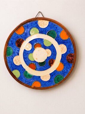 Daniel Lasser Blue Galaxy Art Pottery Trivet–Abstract Circle Studio Ceramic